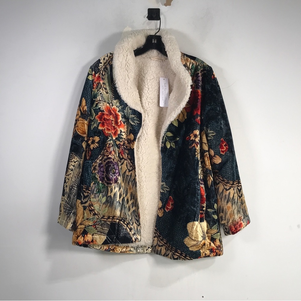 Soft Surroundings Floral Sherpa Lined Jacket, Women's Size XS Missy - Blue/Multi